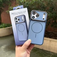 Coque de téléphone portable translucide givrée à détection de pression avec cadre d'objectif magnétique bicolore pour iPhone 17 18 avec emballage en boîte