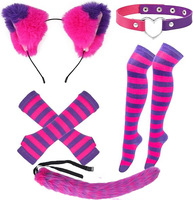 Accessoires de cosplay sexy pour fête d'Halloween : Bandeau oreilles de chat/renard, Gants, Queues, Collier, Bas