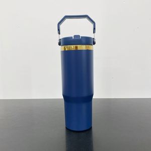 Gobelet de voyage isotherme 30oz plaqué or avec couvercle à clapet et paille, finition miroir, écologique et sans BPA, gravé au laser - Product Image 3