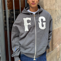 Maßgefertigte Patchwork-Stickerei Doppelreißverschluss 100% Baumwolle French Terry Buchstaben Oversized Distressed Streetwear Hoodies für Herren