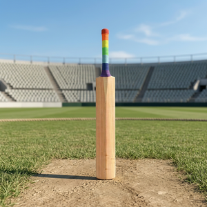 Bate de Cricket Clásico de Madera con Empuñadura Arcoíris, Resistente para Práctica y Entrenamiento - Product Image 2