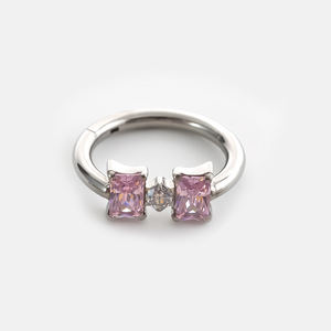 Nuovo Anello Delicato con Fiocco in Titanio Placcato Oro 18k, Ipoallergenico, con Opale Colorato, Gioiello per Piercing - Product Image 6