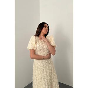 Vestidos de Noche Beige Rosa al por Mayor, Tallas XS-XL, Largos hasta el Suelo, Estilo Princesa, Silueta en A, Corte Imperio, Estampado Floral, Hechos de Poliéster y Chifón - Product Image 3