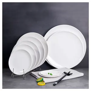 Sterkte Fabriek Aanpasbare Print Keramische Sticker China Witte Keramische Borden Sets Serviesgoed Rond Dessert Diner Bord Set