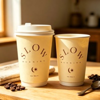 Gobelets à café en papier biodégradables à double paroi, style simple, 120 oz et 16 oz, vente en gros, gobelets à emporter avec couvercle pour café