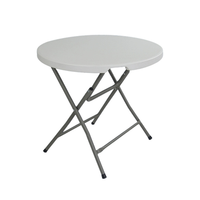 Table de banquet pliante circulaire blanche moderne en métal léger, populaire et abordable, pour cour extérieure.