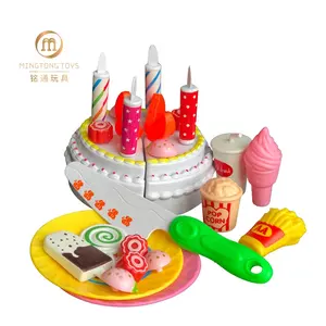 Kids Pretend Play Birthday Cake Dessert Sweet Ice Cream Plastic Kitchen Mini Simulated Food Game Cutting Toy