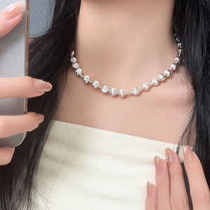 สร้อยคอเงินแท้ 925 ลูกปัดทรงกลมสำหรับผู้หญิงใส่ได้ทุกวัน - Product Image 5