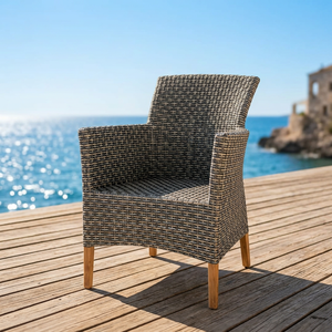 Modern Gray <b>Teak</b> Woven Minimalist Outdoor <b>Chair</b> with Wooden Legs - Product Image 5