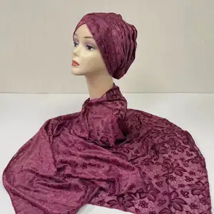 MS-2137 2024 new arrival 100% Cotton Hijab Dubai African Headscarf Prayer Shawls Embroidery lace Scarfs Ramadan Party Outfits