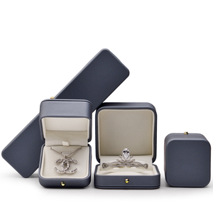 Custom Popular Brands PU Leather Blue Earrings Ring Boxes Velvet Jewellery Packaging Box Luxury Jewelry Box