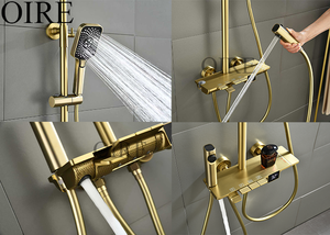Ensemble <span class=keywords><strong>de</strong></span> douche thermostatique CE Classic avec <span class=keywords><strong>jet</strong></span> <span class=keywords><strong>pluie</strong></span>, finition laiton brossé doré, système d'affichage numérique Soft Piano, <span class=keywords><strong>robinet</strong></span> <span class=keywords><strong>de</strong></span> salle <span class=keywords><strong>de</strong></span> bain - Product Image 4