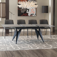 Table pliable de 6 places Mobilier de salle à manger en verre trempé avec pieds en céramique métal luxe moderne et léger personnalisé