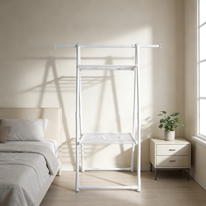 Porte-vêtements multifonction pliable pour la maison, support de sol à double niveau pour serviettes, grande capacité, en métal - Product Image 5