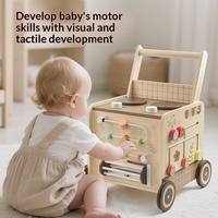Chariot de marche multifonctionnel en bois avec blocs de construction perlés, aide à la marche pour bébé, jouet éducatif pour l'apprentissage précoce, pour les enfants de 3 ans