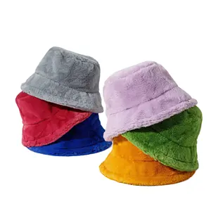 批发设计师女士模糊水桶帽19色现货冬季仿皮草水桶帽女童