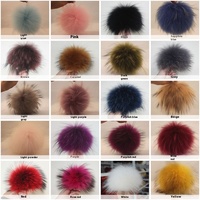 Pompon en fourrure naturelle pour bonnets tricotés d'hiver, pompons en fourrure de renard argenté naturelle avec boucles, pompon en fourrure de raton laveur multicolore de grande taille