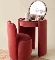 Coiffeuse d'angle en bois de luxe vintage et antique, rembourrée, avec miroir pliable et tabouret, pour chambre à coucher