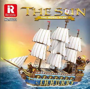 Reobrix 66011 The Royal Fleet The Sun Pirate Ship <b>Model</b> MOC Brick Small Particle Assembly Toys Building Blocks Gift For Boys - Product Image 6