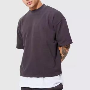 <b>Box</b> Fit Cropped Oversized T-shirt Street Wear Plain t Shirt for Men Boxy Tee 100% Cotton <b>Drop</b> Shoulder T Shirt for Men - Product Image 3
