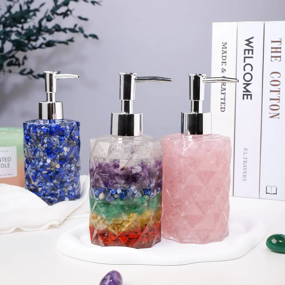 浴室用品天然クリスタルチップ液体石鹸ボトル宝石用原石