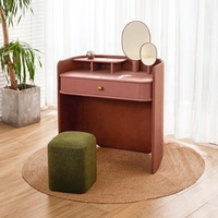 Coiffeuse moderne en bois de luxe avec couverture en cuir et miroir au design élégant Table de maquillage pour chambre à coucher