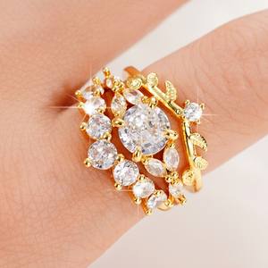 Q213 Bridal <b>Jewelry</b> <b>Set</b> <b>Rose</b> <b>Gold</b> Zircon Engagement Ring Women's Plant Design Claw Setting Round Brilliant Cut Fine <b>Jewelry</b> - Product Image 6