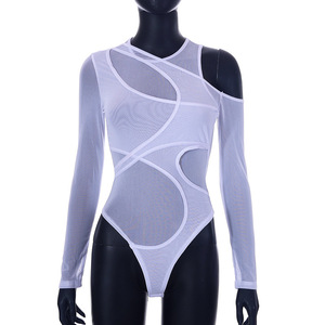 Vendita di Fabbrica: Tuta Aderente Sexy da <span class=keywords><strong>Donna</strong></span> con Fascia Incrociata, Nera, Trasparente in Rete, Maniche Lunghe - Product Image 5