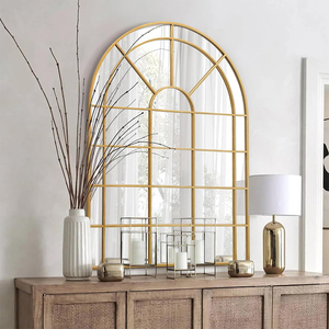 Grande <span class=keywords><strong>Specchio</strong></span> ad Arco Dorato Decorazione Murale Stile Fattoria, <span class=keywords><strong>Specchio</strong></span> Decorativo a Griglia per <span class=keywords><strong>Ingresso</strong></span>, Corridoio, Soggiorno - Product Image 1