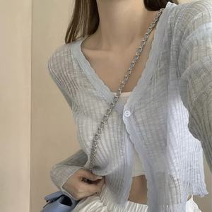 สเวตเตอร์คาร์ดิแกนคอวีแบบบางระบายอากาศได้ดีสำหรับผู้หญิงเสื้อผ้าแห้งเร็วกระดุมแถวเดียวสำหรับ2025 - Product Image 5