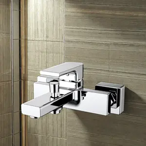HUAGAO Modern Wall Mounted Square Zinc Bath Shower Faucet Hot Cold Water Bathroom Mixers Concealed Brushed Surface-Wholesale