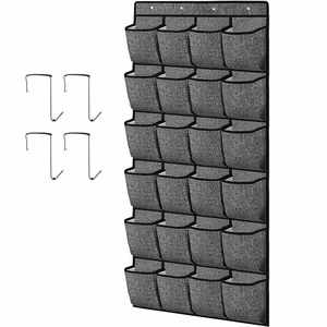 24 Grid Oxford Linen Non-Woven Large <b>Shoes</b> and Boots Pocket Linen Gray <b>Storage</b> Bag Behind the Door - Product Image 2