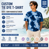 HuaYi, fabricant certifié GOTS, t-shirt tie-dye bleu et blanc sur mesure, OEM ODM, 100% coton, fournisseur de vêtements tie-dye à marque privée