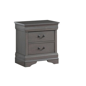 Table de chevet grise Louis Philippe en bois massif, construction à queue de pie anglaise, poignées suspendues en nickel antique - Product Image 3