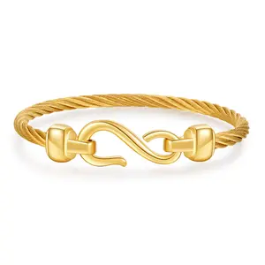 Brazalete con forma de anzuelo a la moda, pulsera de acero inoxidable con chapado en oro clásico para boda, fiesta, aniversario, compromiso