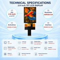 Modul Layar LCD TFT IPS 2,8 Inci 240x320 RGB 262K Warna ST7789T3 8080 MCU Antarmuka 8 16 Bit