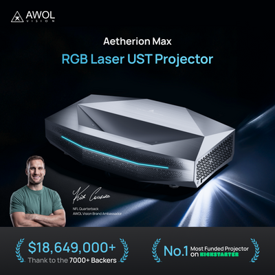 AWOL Aetherion MAX UST Projector 3300 ISO Lumen 4K RGB Pure Triple Laser 6000:1 8+128G EMMC Google TV 3D Support Home Projector