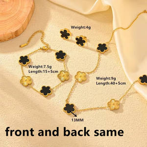 Collar de Trébol de Oro de 18K para Mujer, Resistente al Agua, Doble Cara, con 5 Tréboles de Hojas Negras y Verdes, Colgante de Moda de Acero Inoxidable - Product Image 6