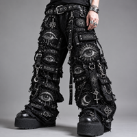 DiZNEW Jeans personnalisés pour hommes, style streetwear, patchwork œil tout-voyant, avec œillets métalliques, coupe ample et jambe large, denim gothique BSCI