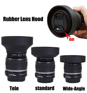Tudung Lensa Sudut Lebar Karet Tele Standar 49Mm 52Mm 58Mm 55Mm 62Mm 67Mm 72Mm 77Mm Tutup Lensa Telefoto + Lente untuk Canon Nikon Sony