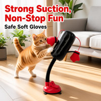 Mainan Kucing Tinju Kantong Tinju Pegas dengan Suction Cup, Dapat Disesuaikan, Interaktif, Main Sendiri, Kulit Imitasi, 35cm, untuk Anak Kucing, 82g, Merah Hitam