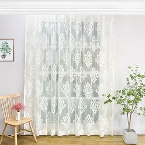 High quality white beige ready made polyester turkish embroidered sheer soft voile curtain fabric rolls
