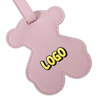 Étiquette de bagage en cuir PU en forme d'ours avec logo personnalisé, étiquette d'identification de bagage mignonne en forme d'animal, sangle réglable, étiquette de nom pour valise