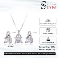 Set Perhiasan Batu Kelahiran Perak Sterling Grosir 1.6 Karat Moissanite Potongan Emerald Holo Solitaire Liontin Kalung Set Anting