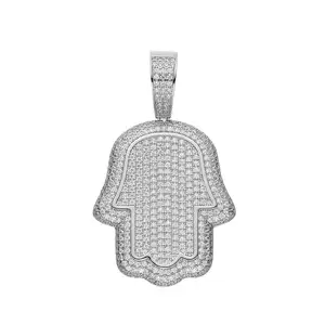 Iced Out Cz Diamante Hasma Mão Colar Jóias Religiosas Designers Pingente De Prata Encantos