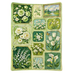 Couverture en flanelle à motifs floraux, couverture de sieste, douce pour la peau, réversible, pour chambre à coucher, salon, impression personnalisée - Product Image 3