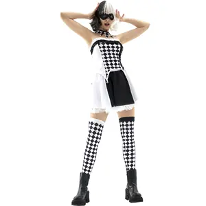 Disfraz sexy de mujer adulta Halloween travieso Joker payaso fantasía Cosplay vestido de lujo