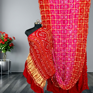Sari Ghatchola de Seda Gajji Pura, Hecho a Mano, Tradicional, con Diseño Bandhani - Product Image 1
