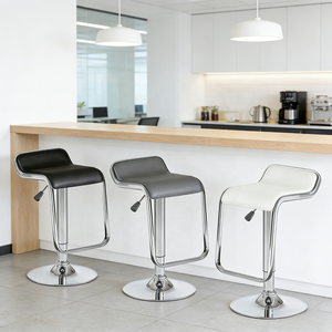 Tabouret de bar réglable en hauteur en PU, <span class=keywords><strong>chaise</strong></span> de bar pivotante profilée en forme de S avec base chromée et repose-pieds - Product Image 5