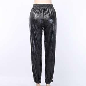 Pantalon Hallen femme décontracté taille haute élastique <span class=keywords><strong>en</strong></span> simili <span class=keywords><strong>cuir</strong></span> pantalon lâche <span class=keywords><strong>en</strong></span> <span class=keywords><strong>cuir</strong></span> crocodile pantalon <span class=keywords><strong>salopette</strong></span> - Product Image 5